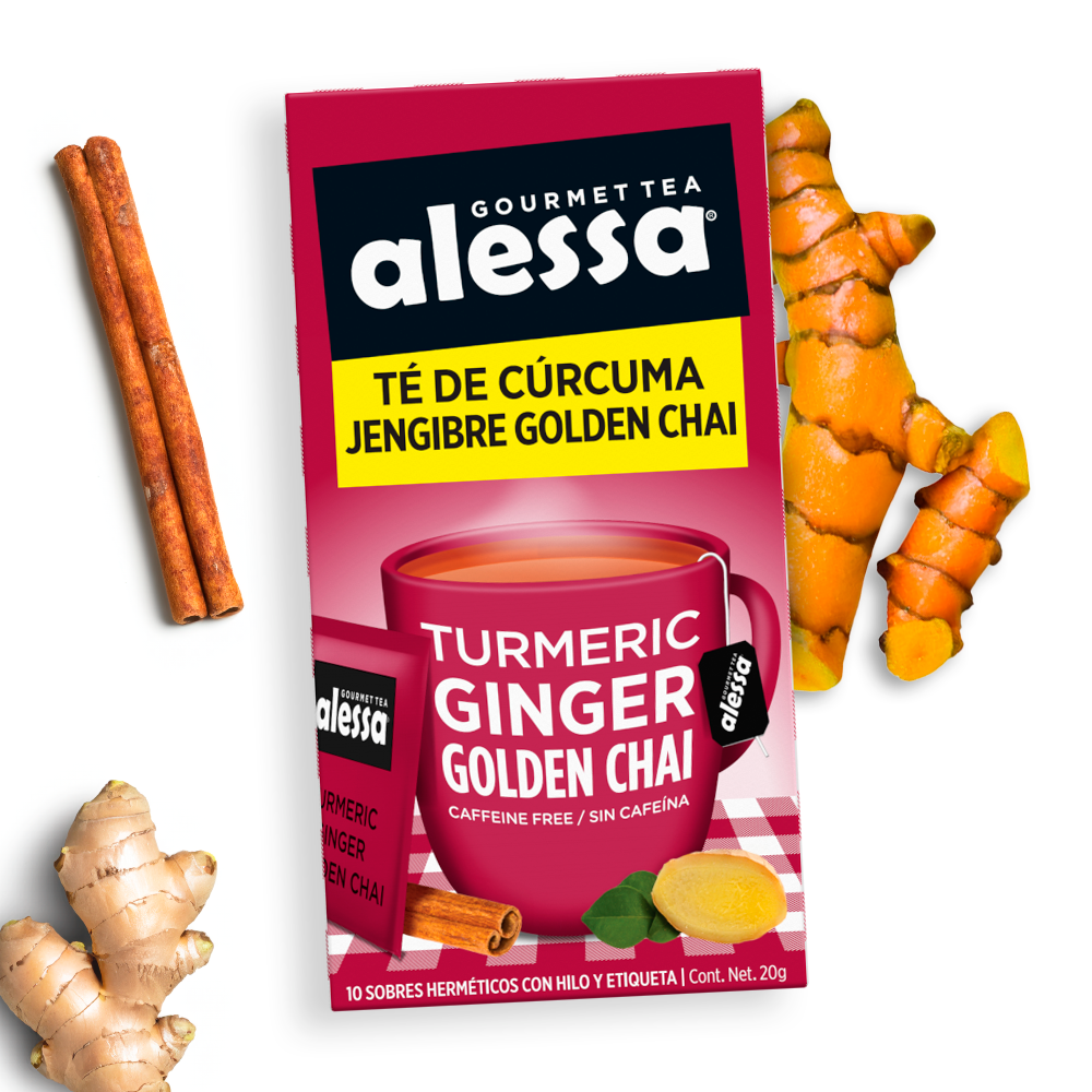 Alessa Té Gourmet Turmeric Ginger Golden Chai 10 sobres