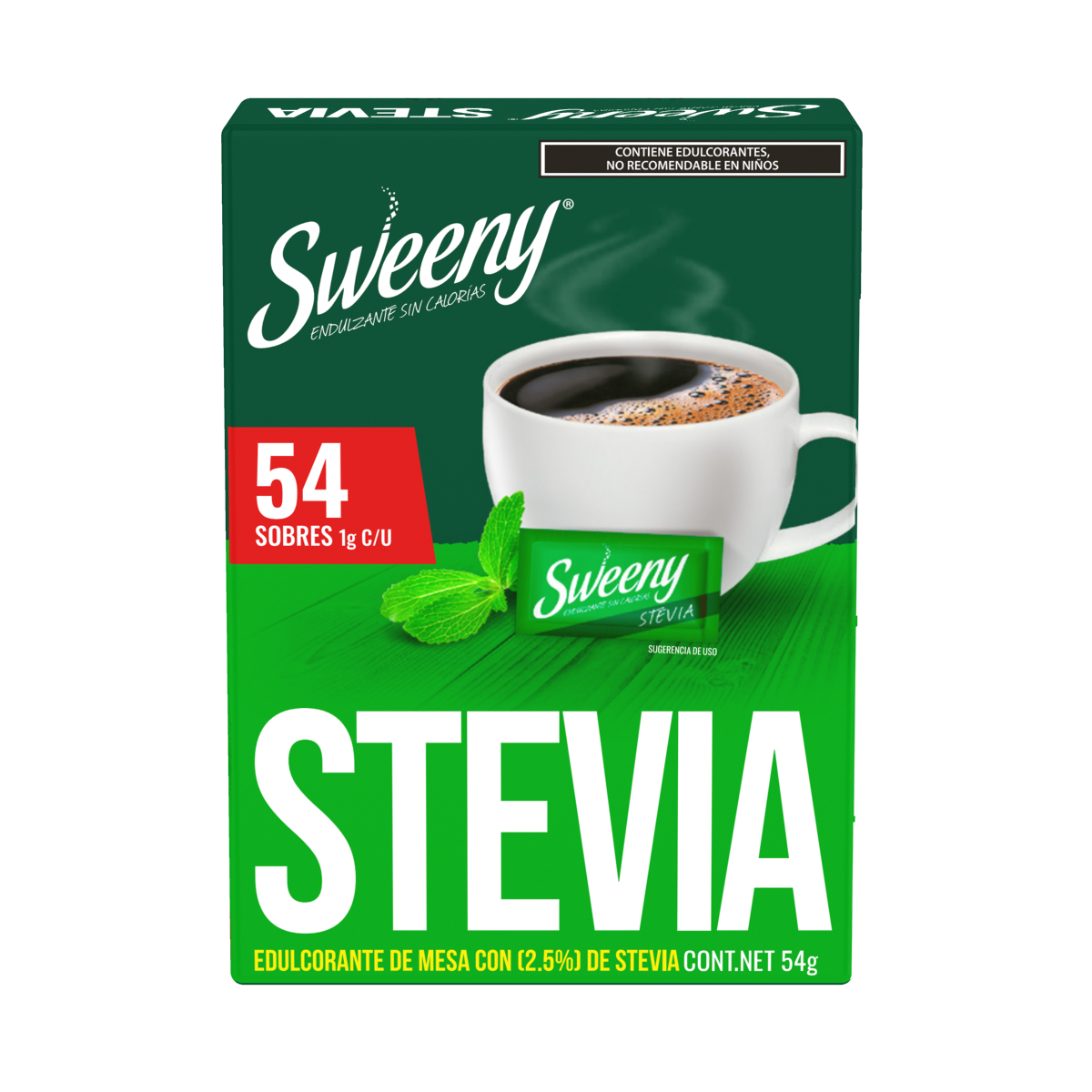 Sweeny Sustituto de azúcar Stevia 54 sobres
