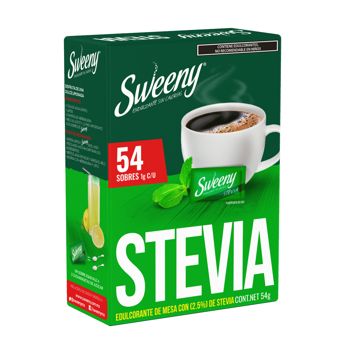 Sweeny Sustituto de azúcar Stevia 54 sobres