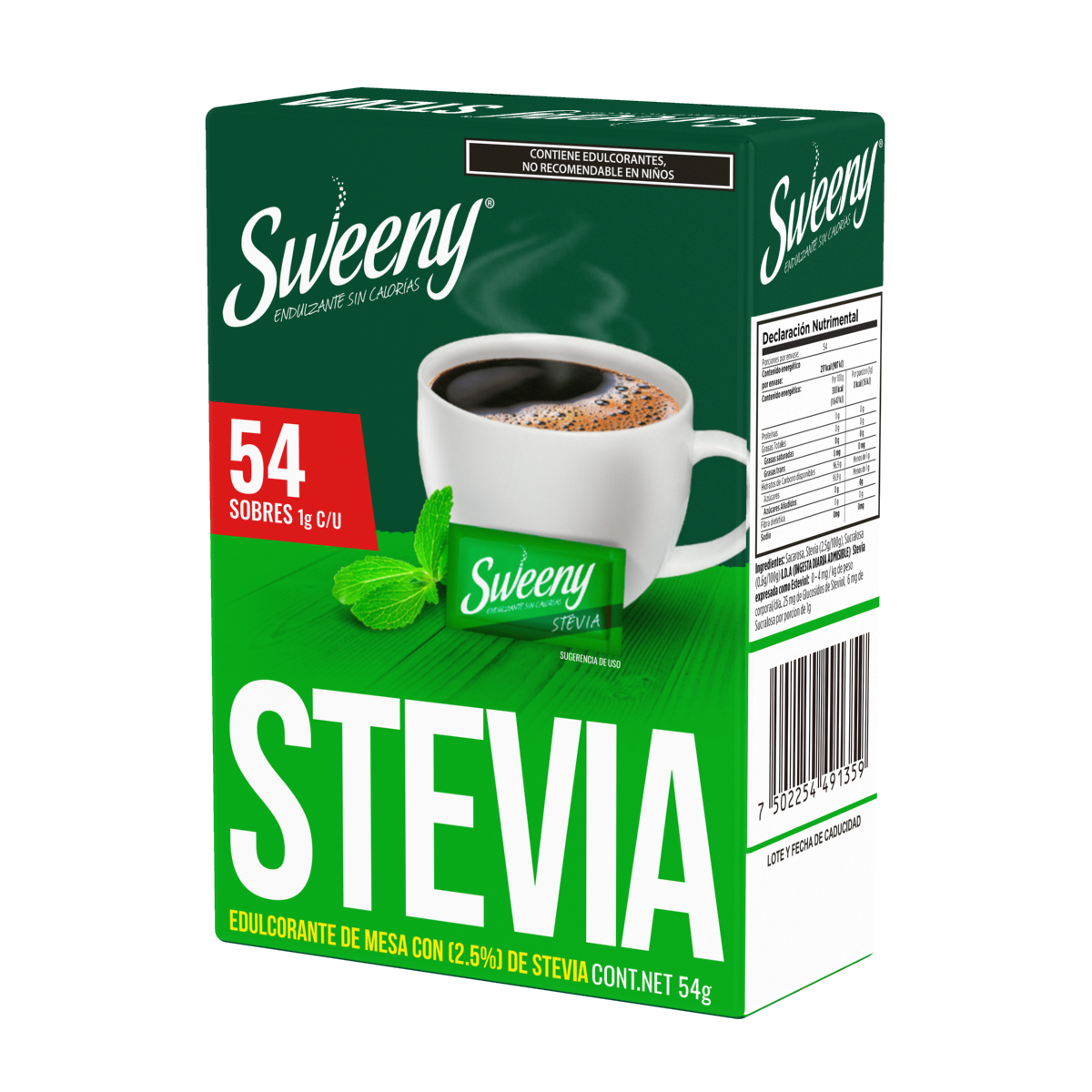 Sweeny Sustituto de azúcar Stevia 54 sobres