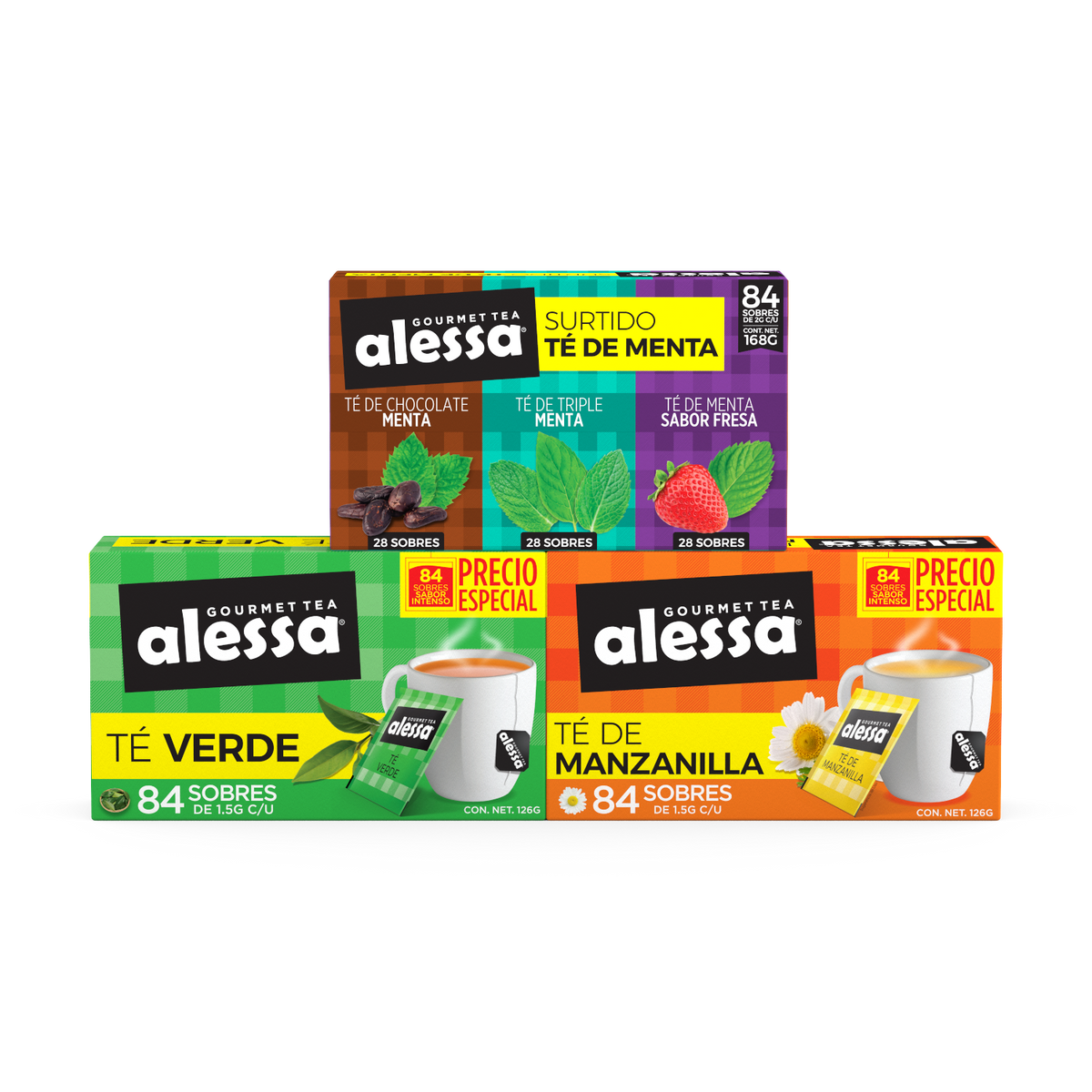 Pack Alessa: Surtido Menta + Té Verde + Manzanilla - 252 Sobres