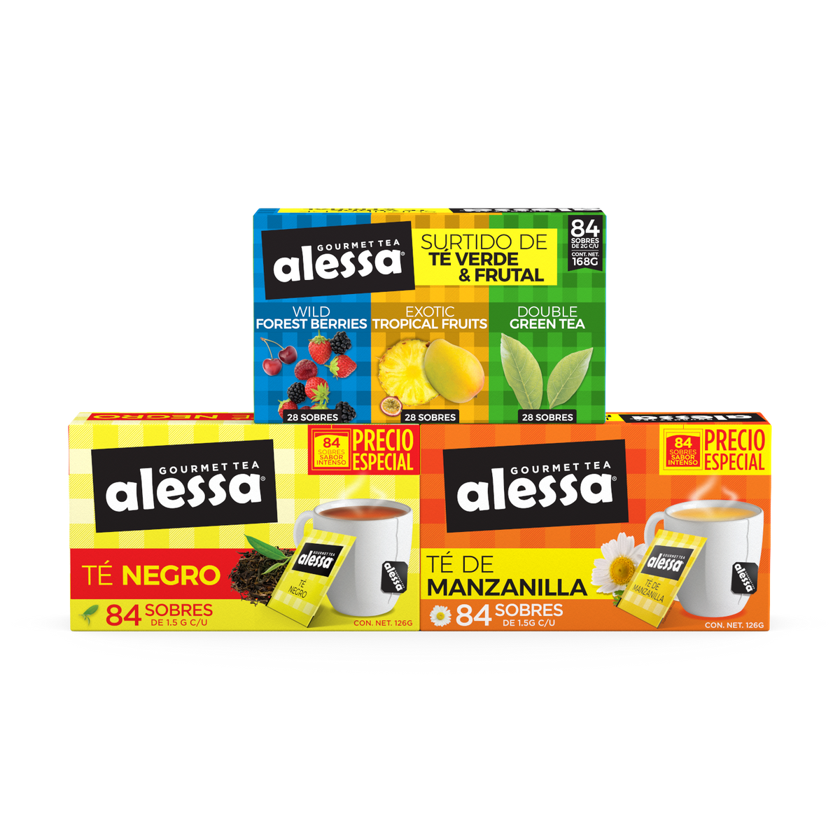 Pack Alessa: Surtido Frutal + Té Negro + Manzanilla - 252 Sobres